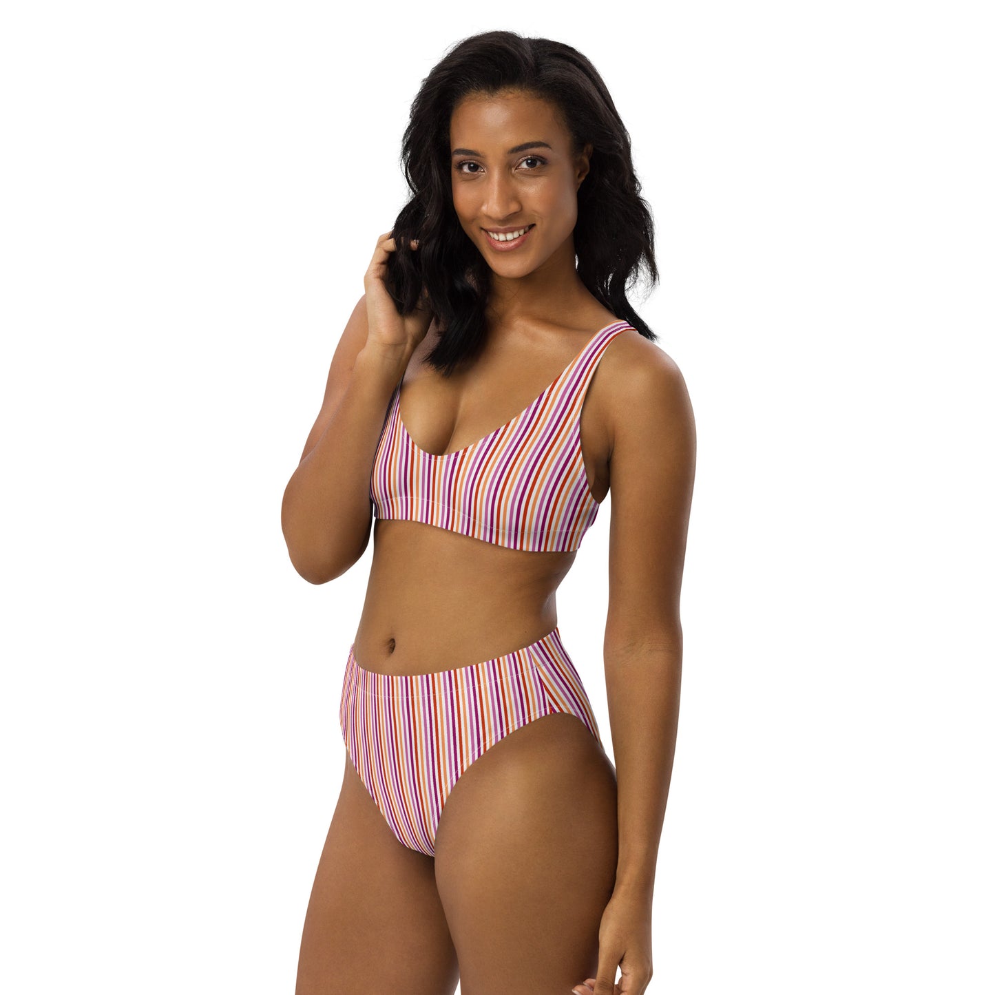 Lesbian Striped High-Waisted Athletic Bikini Bottom