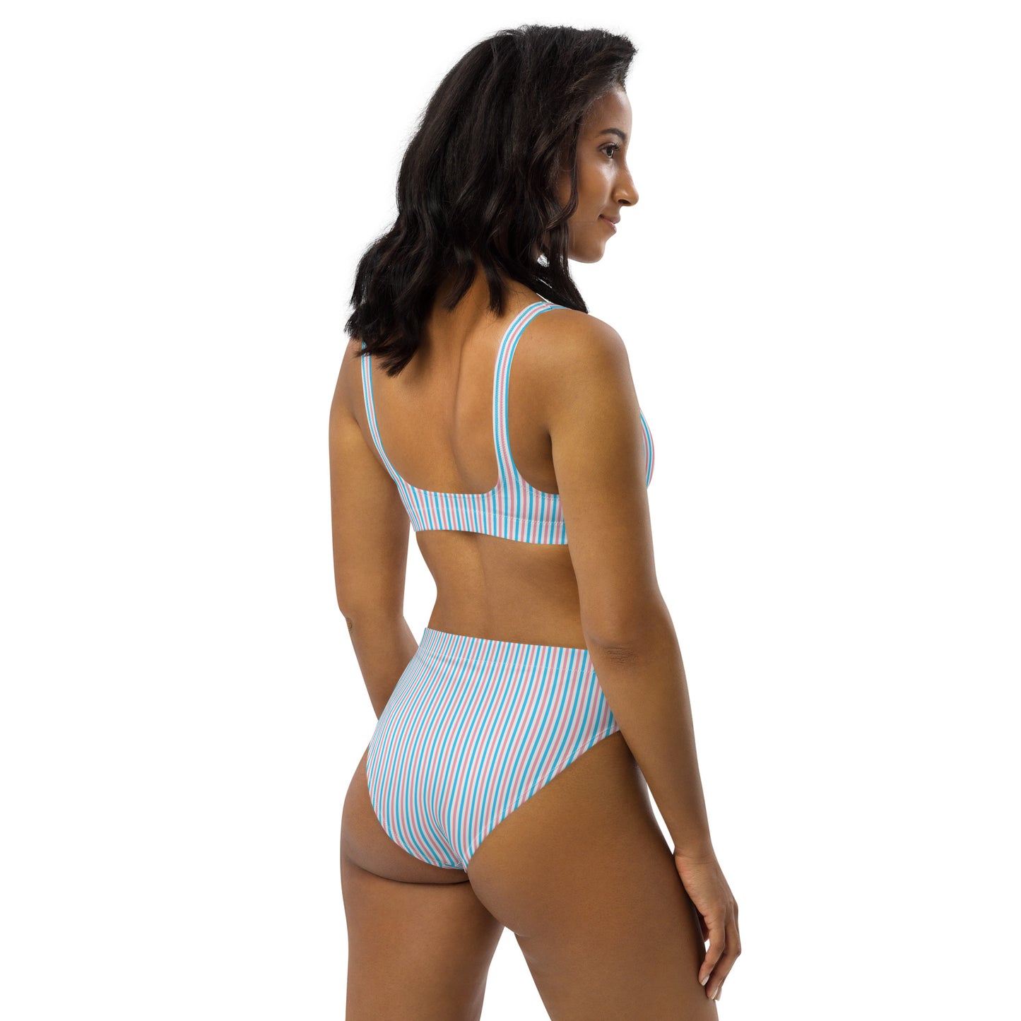 Transgender Striped High-Waisted Athletic Bikini Bottom