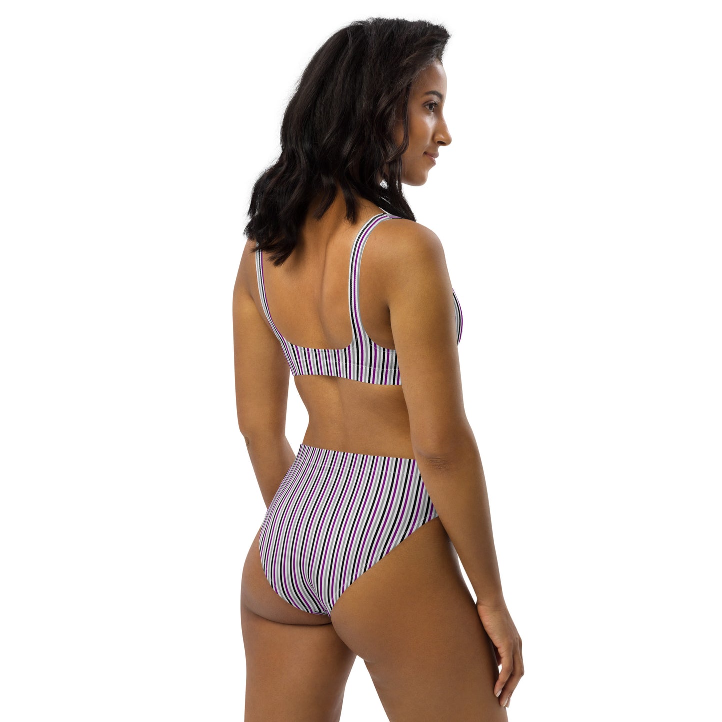 Asexual Striped High-Waisted Athletic Bikini Bottom