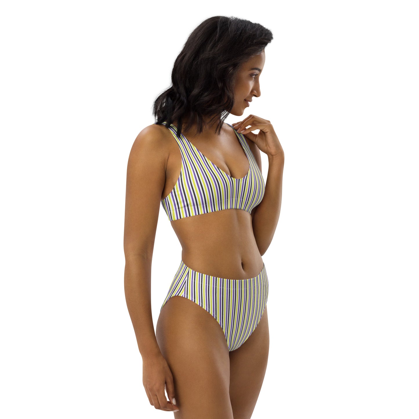 Non-Binary Striped High-Waisted Athletic Bikini Bottom