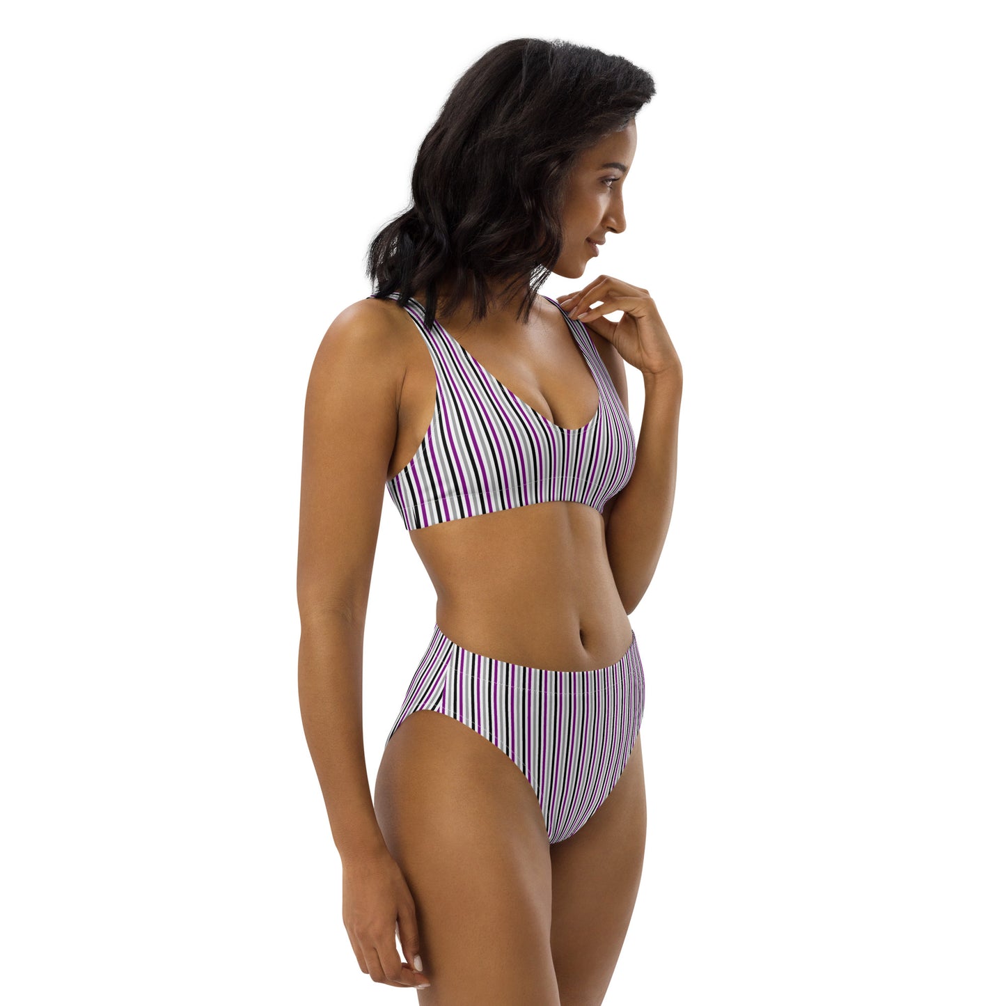 Asexual Striped High-Waisted Athletic Bikini Bottom