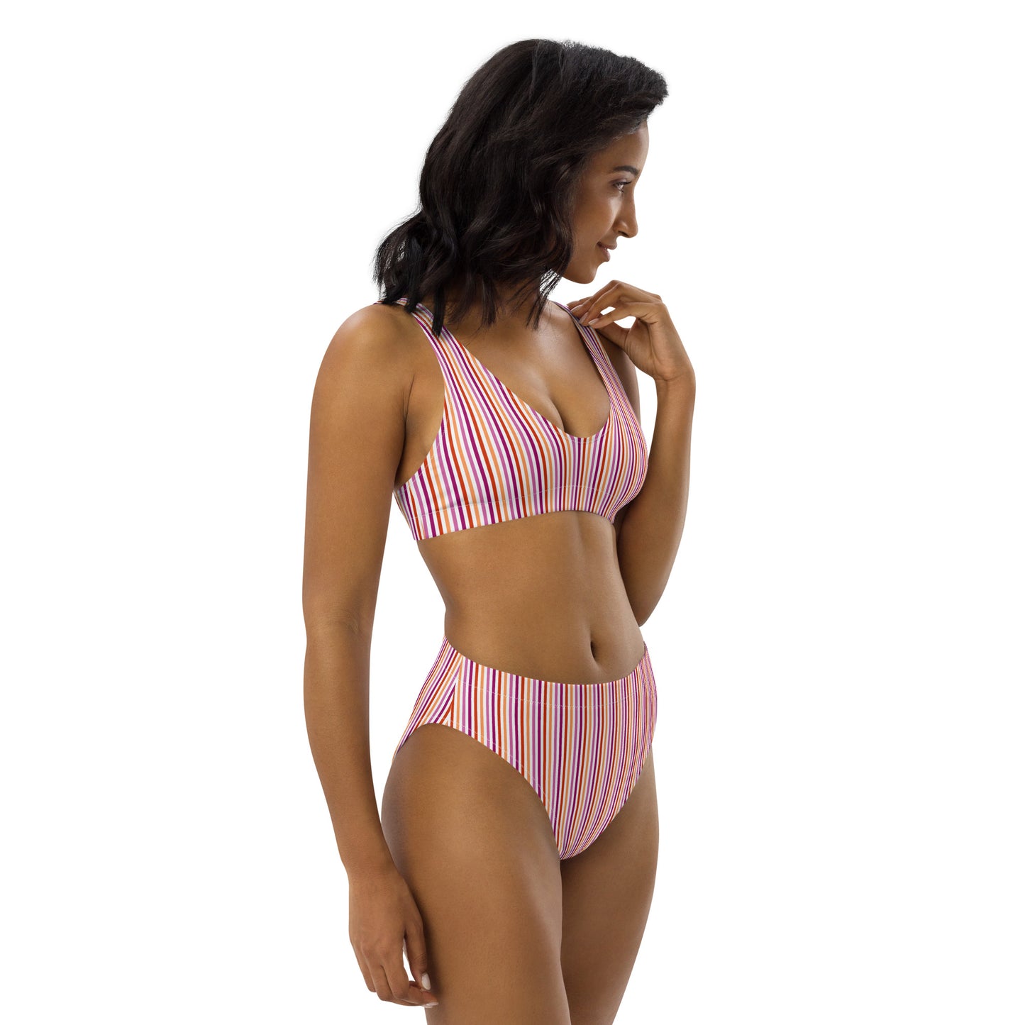 Lesbian Striped High-Waisted Athletic Bikini Bottom