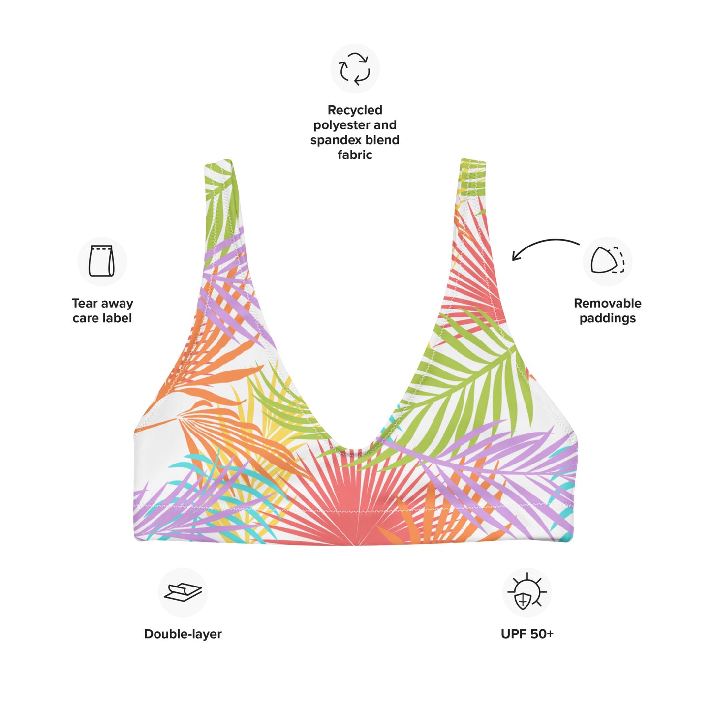 Rainbow Palm Athletic Bikini Top