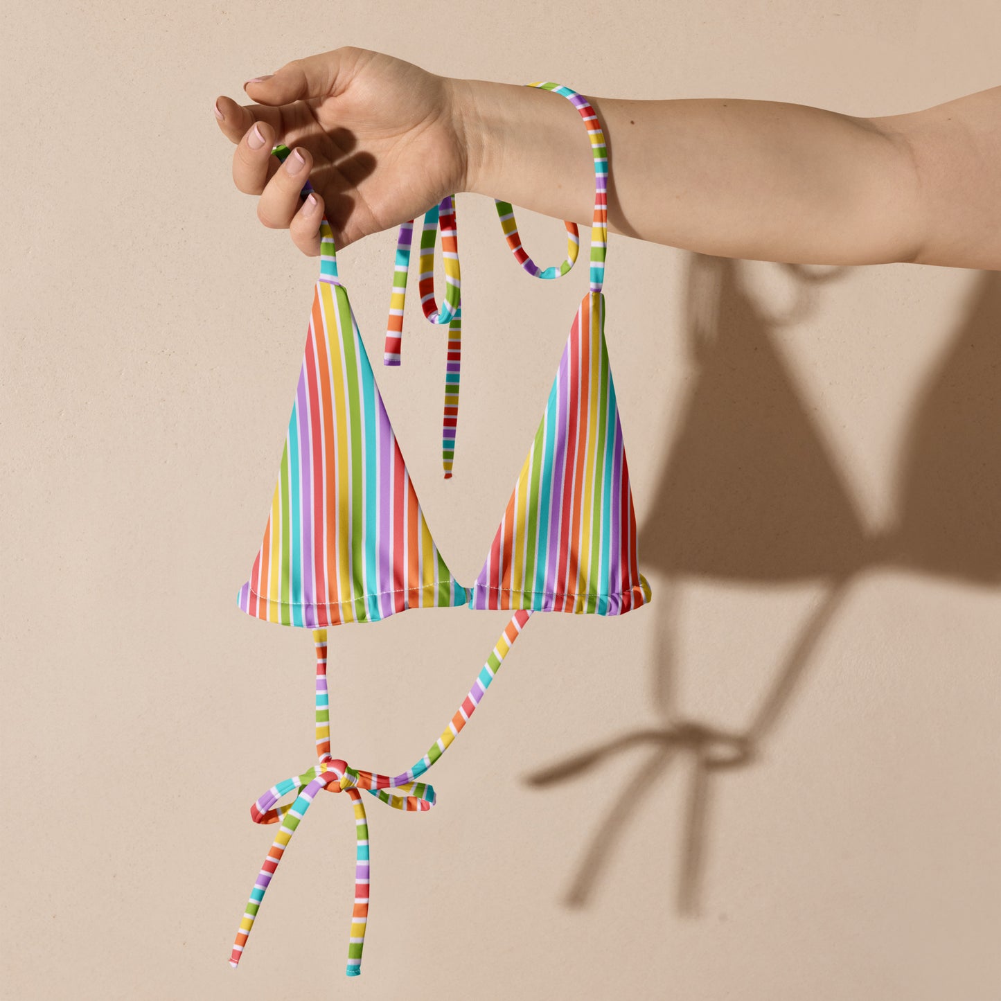 Rainbow Striped String Bikini Top