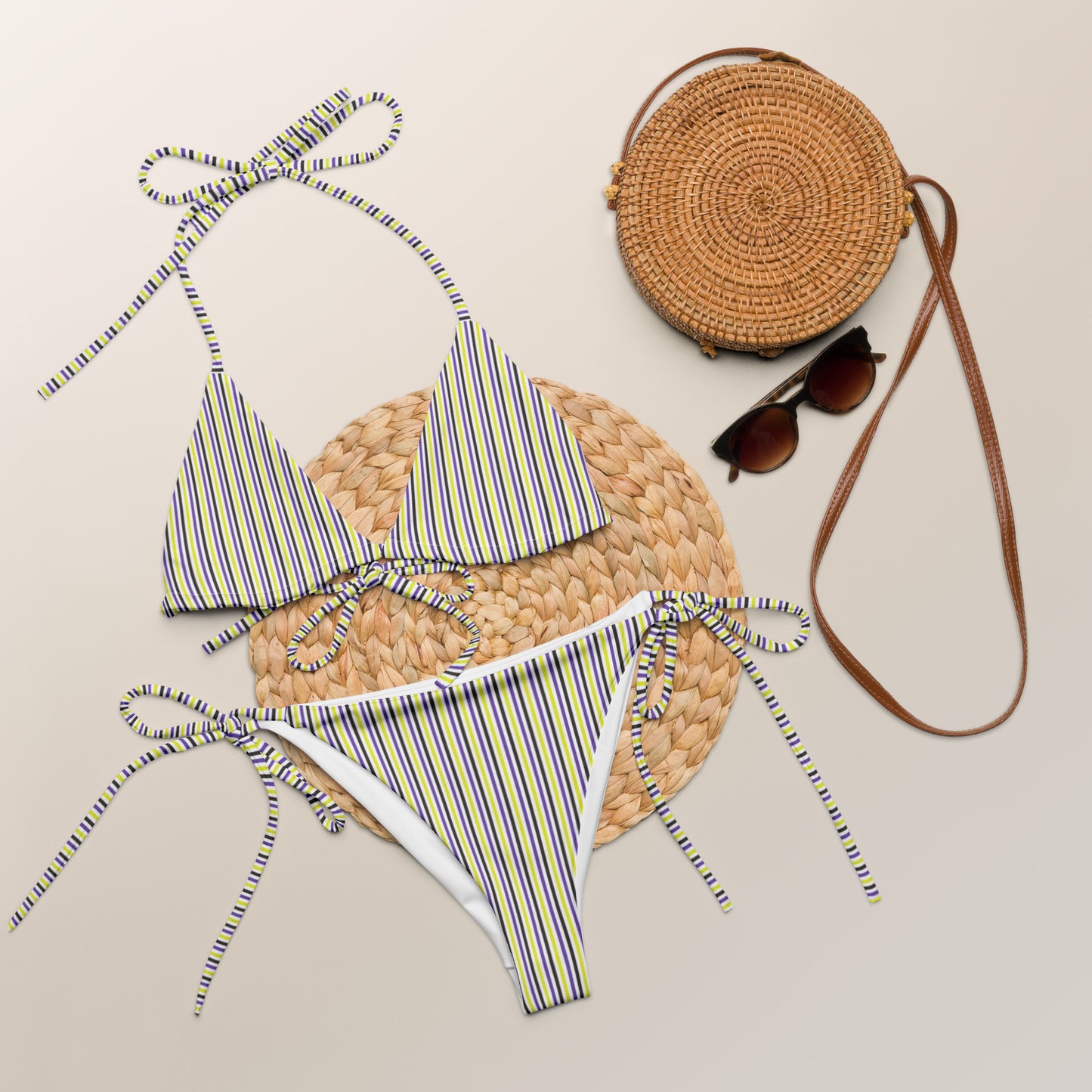Non-Binary Striped String Bikini Top