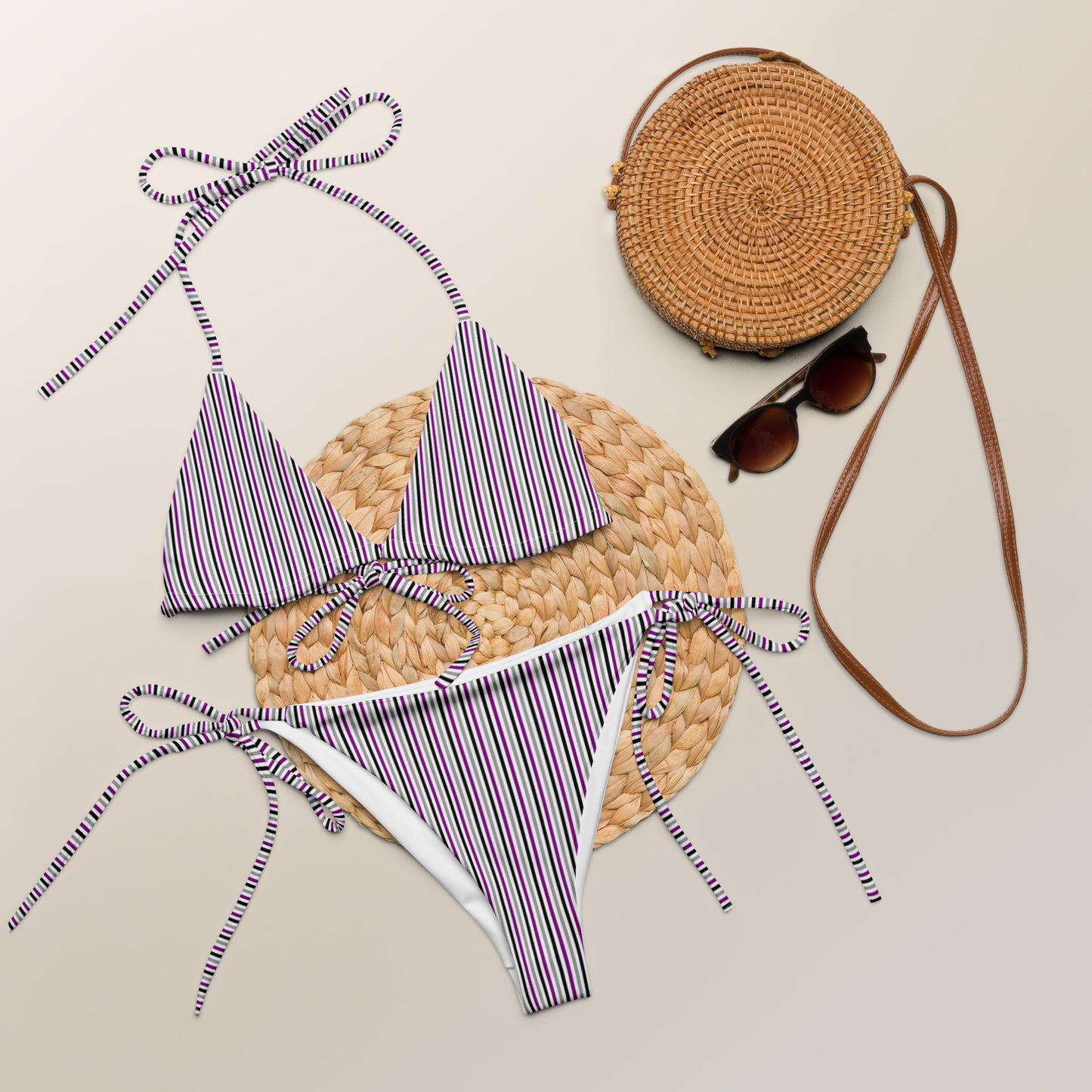 Asexual Striped String Bikini Top