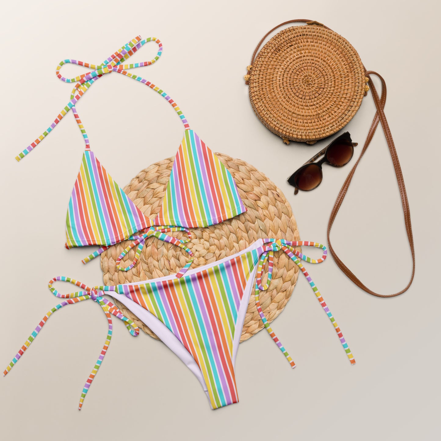 Rainbow Striped String Bikini Bottom