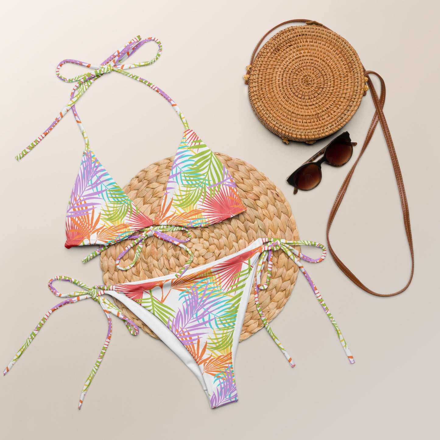 Rainbow Palm String Bikini Top