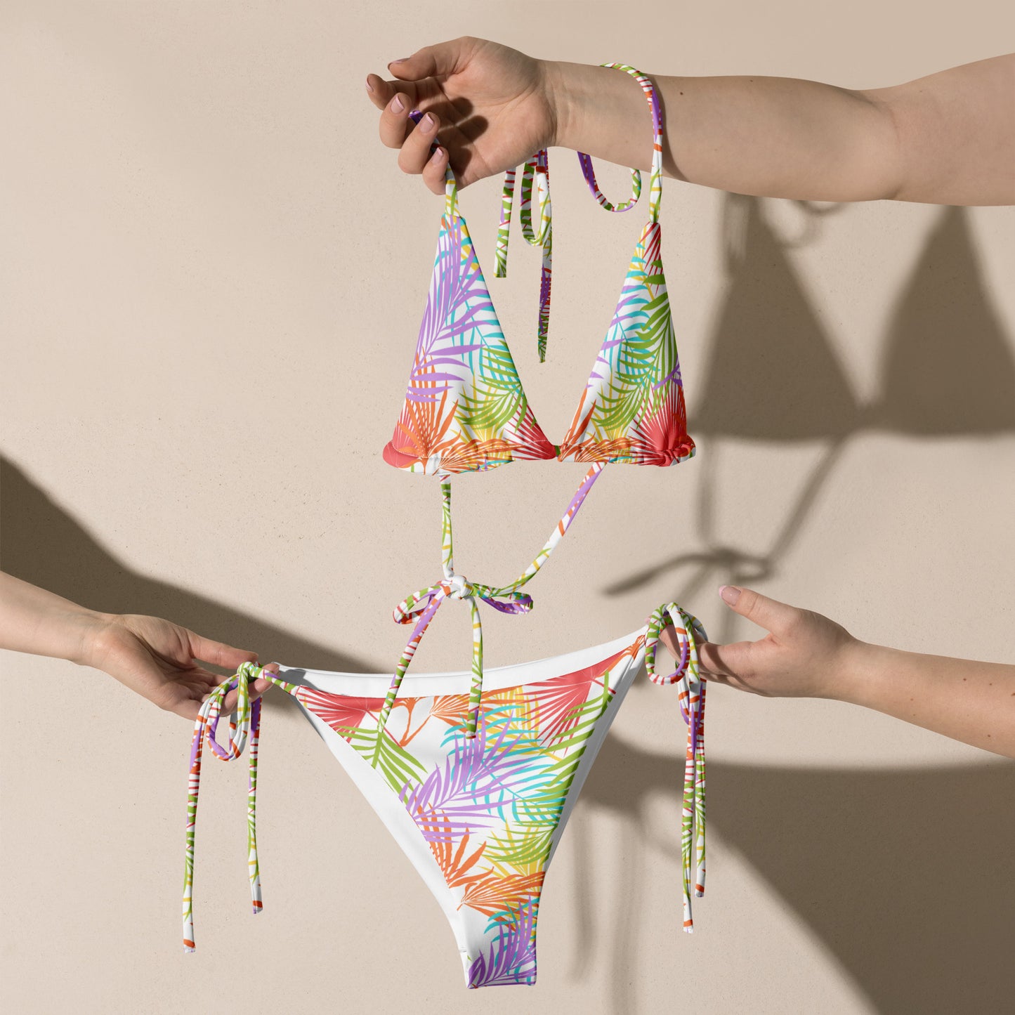 Rainbow Palm String Bikini Top