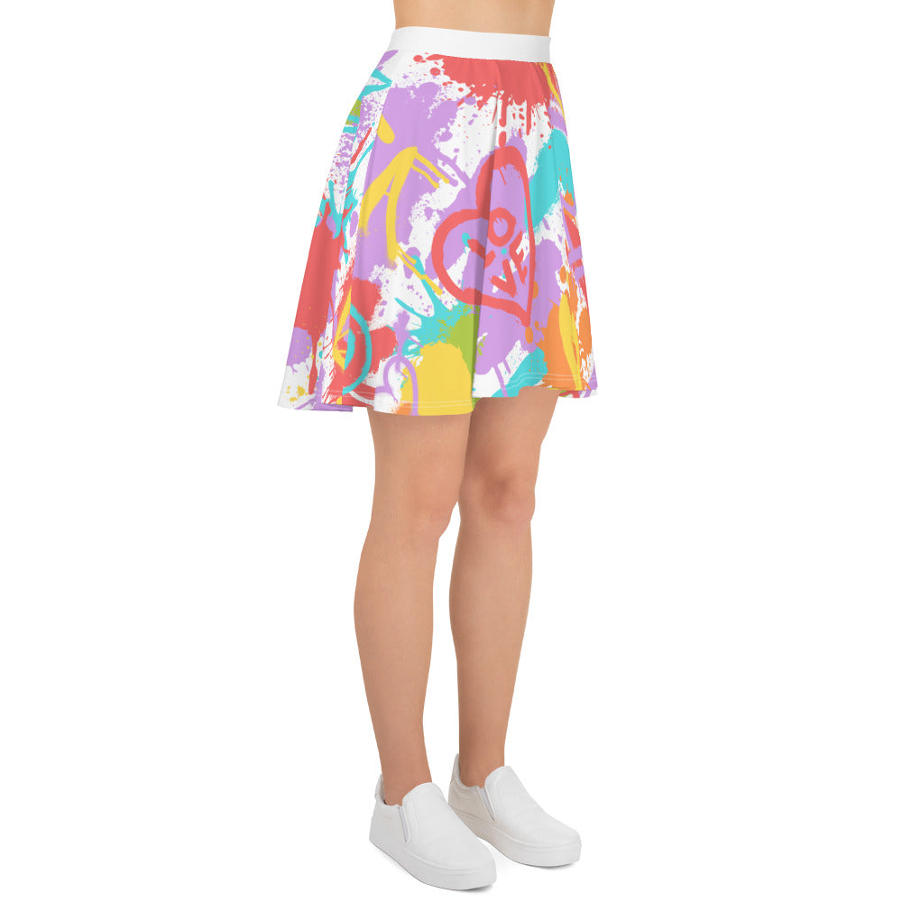 LGBT Gay Pride Rainbow Graffiti Skater Skirt - White