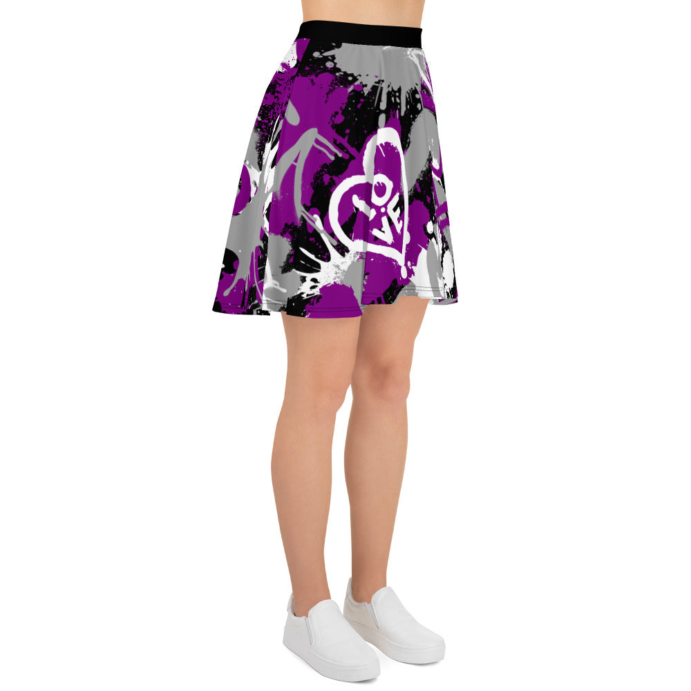 Aces Asexual Pride Graffiti Skater Skirt - Black